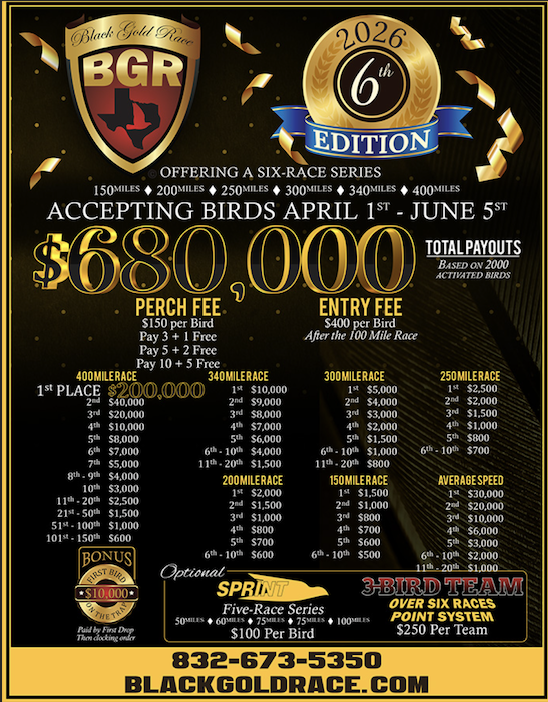 (2) Perches Black Gold One Loft Race